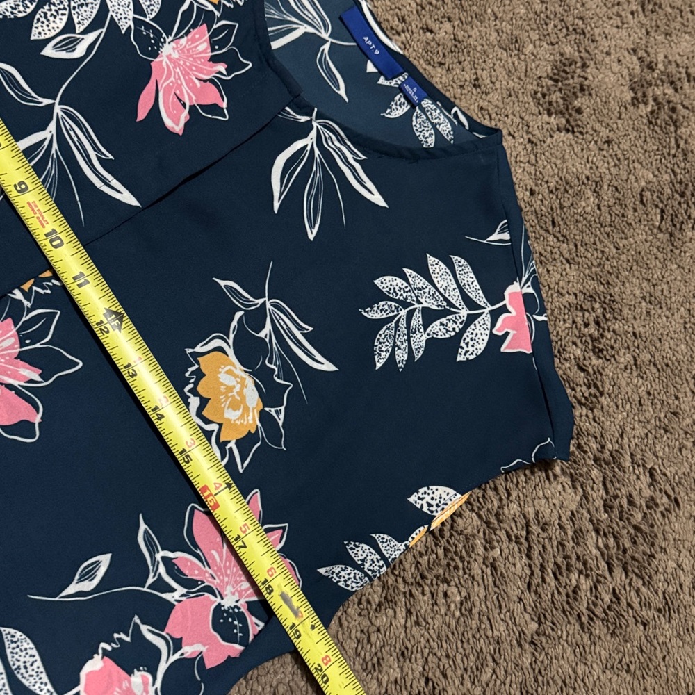 Apt 9 Short Sleeve ButtonUp Blouse-S-Poly-Floral Print-Teal/Pink/White/Orange - Picture 10 of 12